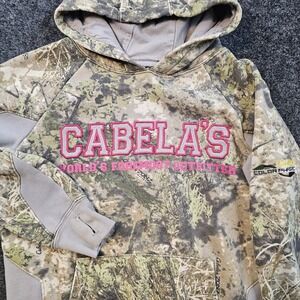 Cabela's Youth Girls Medium Camo Hoodie Color Phase Pink Logo Hunting Pullover
